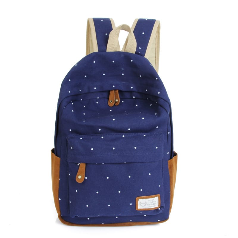 Casual Canvas Backpack with Polka Dot Print