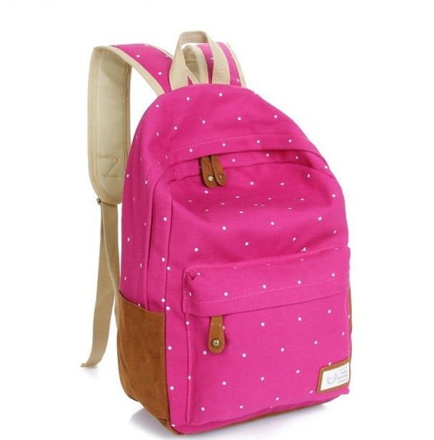 Casual Canvas Backpack with Polka Dot Print