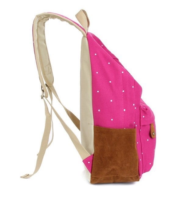 Casual Canvas Backpack with Polka Dot Print
