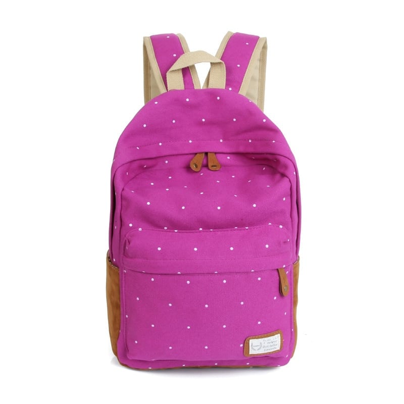 Casual Canvas Backpack with Polka Dot Print