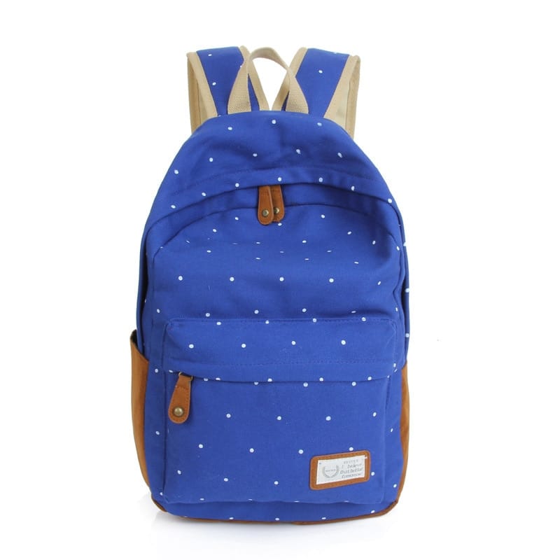 Casual Canvas Backpack with Polka Dot Print