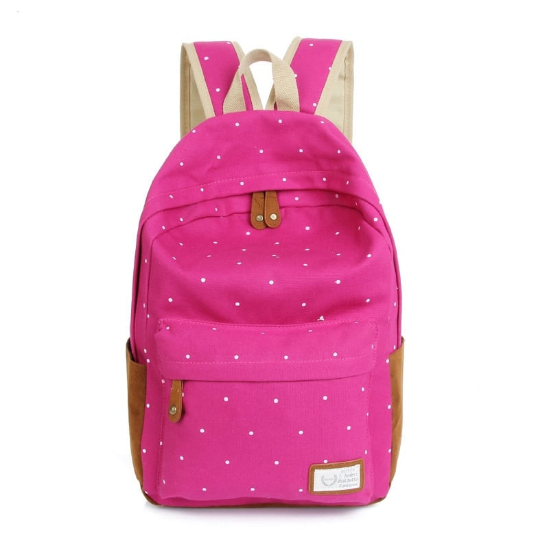 Casual Canvas Backpack with Polka Dot Print
