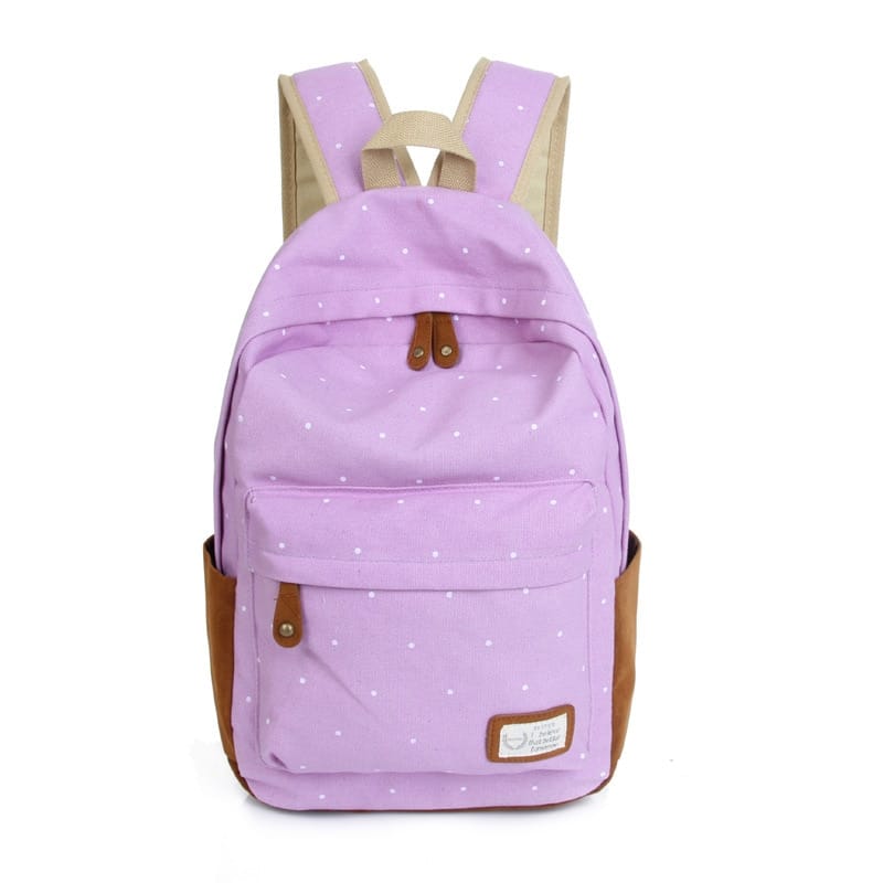 Casual Canvas Backpack with Polka Dot Print