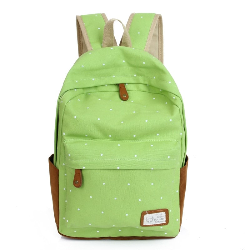 Casual Canvas Backpack with Polka Dot Print