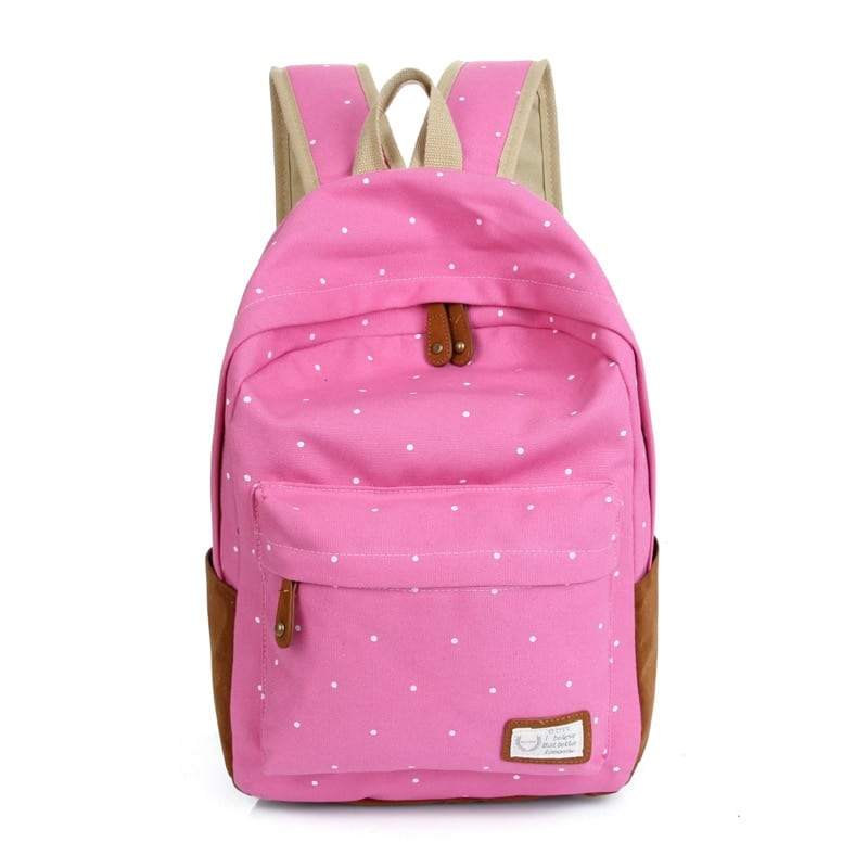 Casual Canvas Backpack with Polka Dot Print