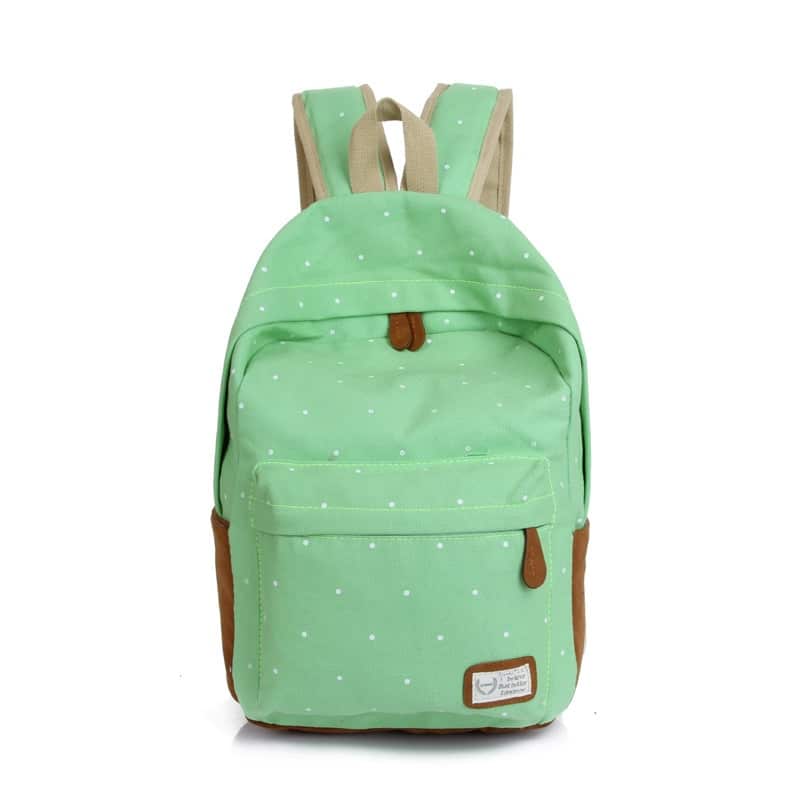 Casual Canvas Backpack with Polka Dot Print