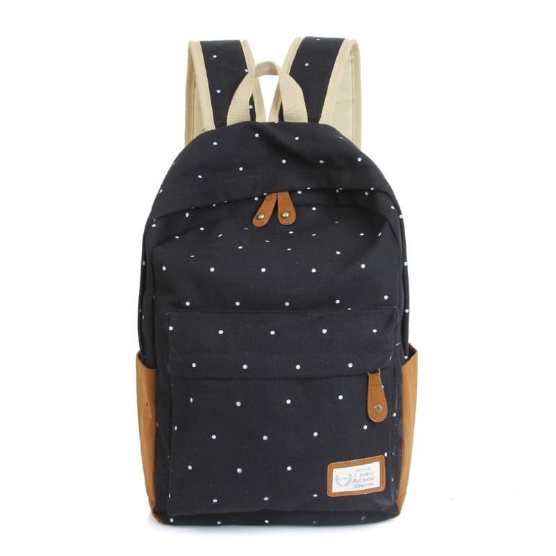 Casual Canvas Backpack with Polka Dot Print