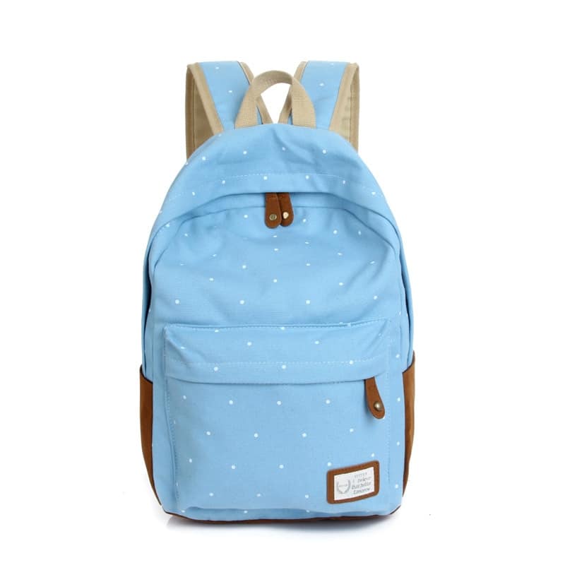 Casual Canvas Backpack with Polka Dot Print