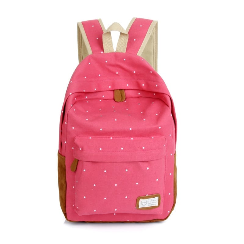 Casual Canvas Backpack with Polka Dot Print