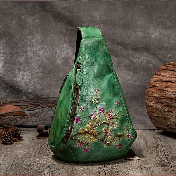Flower Embossed Leather Backpack