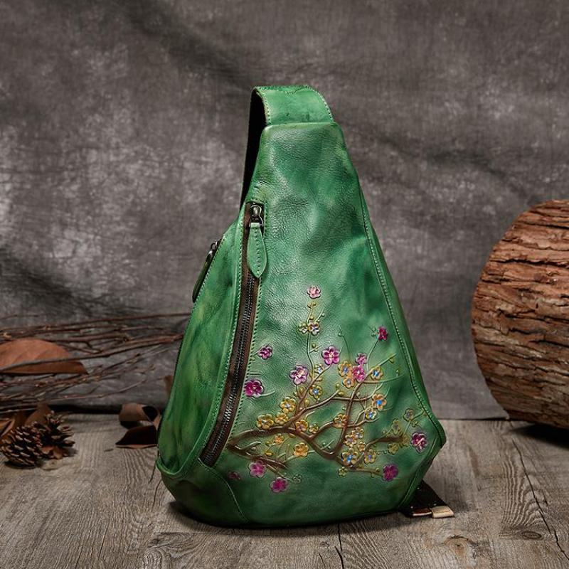 Flower Embossed Leather Backpack