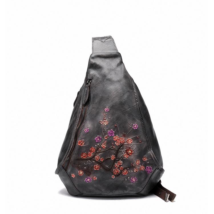 Flower Embossed Leather Backpack