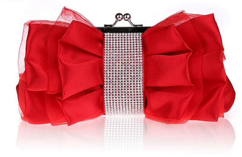 Satin Bow with Rhinestones Evening Bag