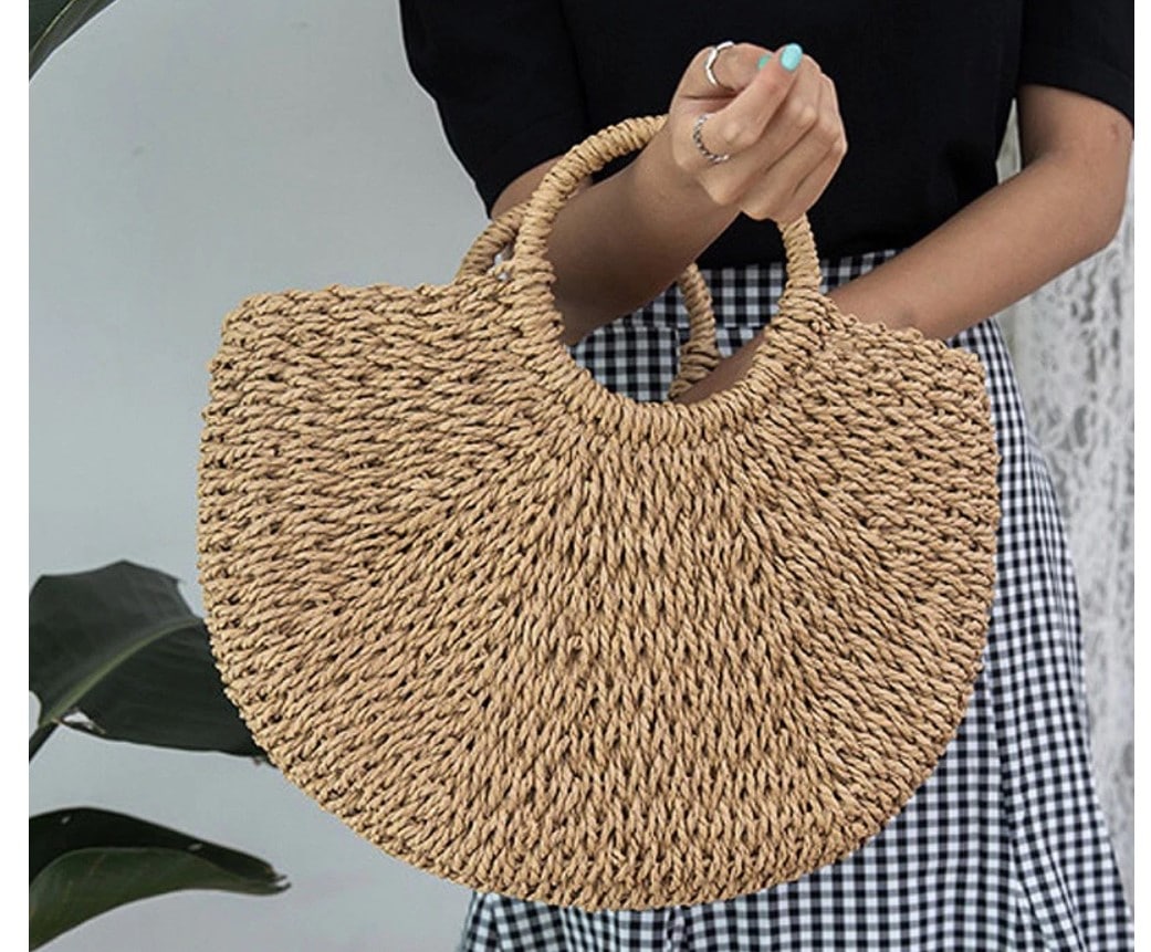 Half Moon Woven Rattan Bag