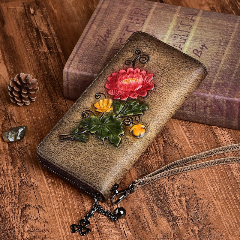 Flower Embossed Leather Wallet