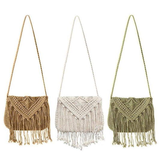 Fringe Datail Woven Rattan Handbag
