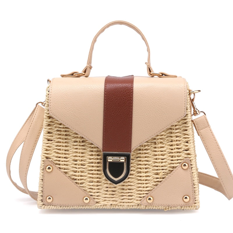 Straw and Eco Leather Retro Handbag