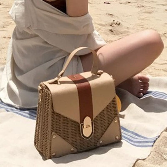 Straw and Eco Leather Retro Handbag