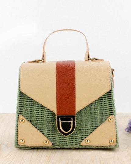 Straw and Eco Leather Retro Handbag