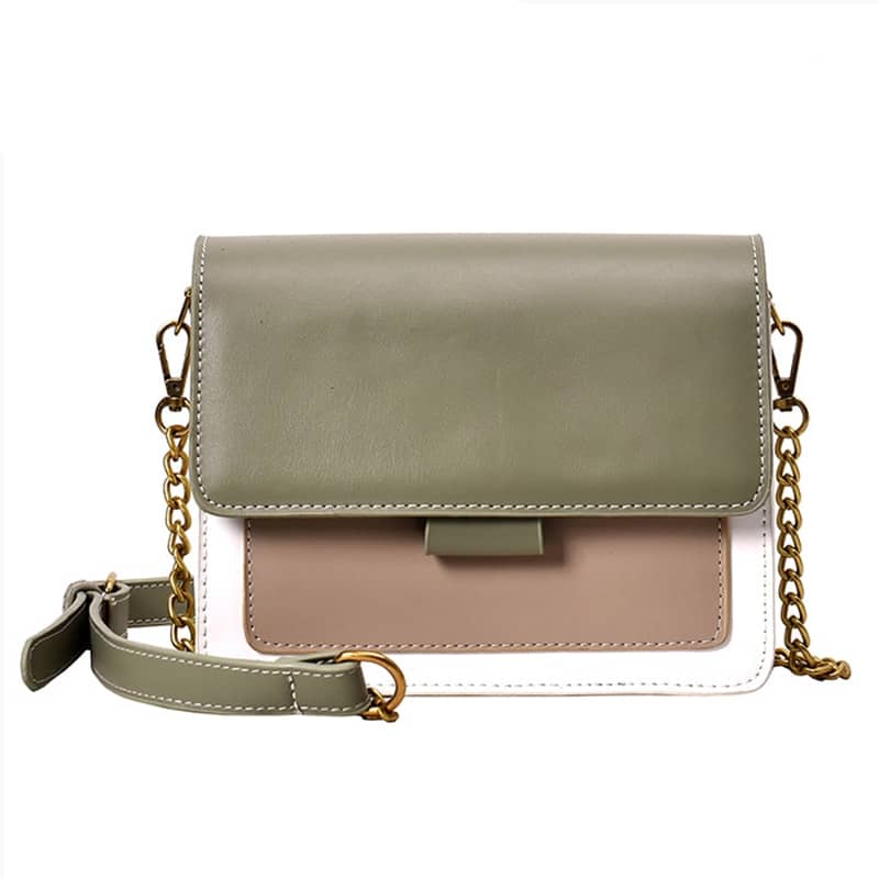 Mimi Contrast Color Leather Crossbody Bag for Women