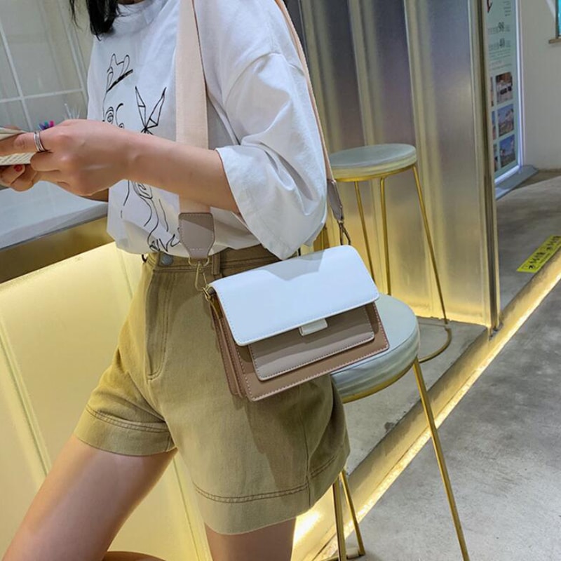 Mimi Contrast Color Leather Crossbody Bag for Women