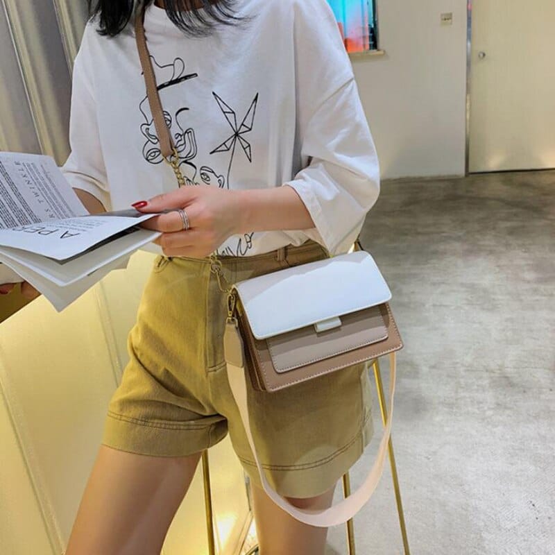Mimi Contrast Color Leather Crossbody Bag for Women