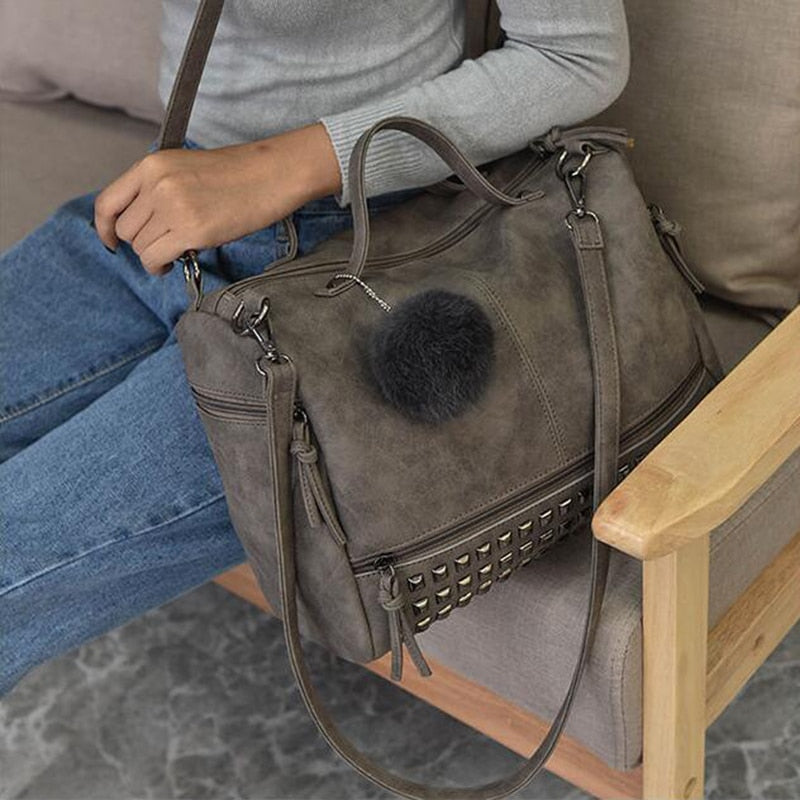 Leather Bag with Pompom