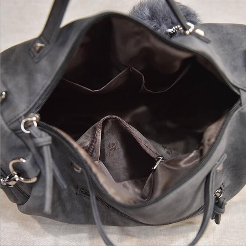 Leather Bag with Pompom