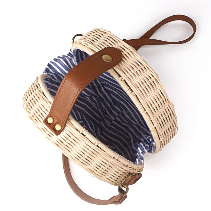 Safari Style Woven Straw Crossbody Bag