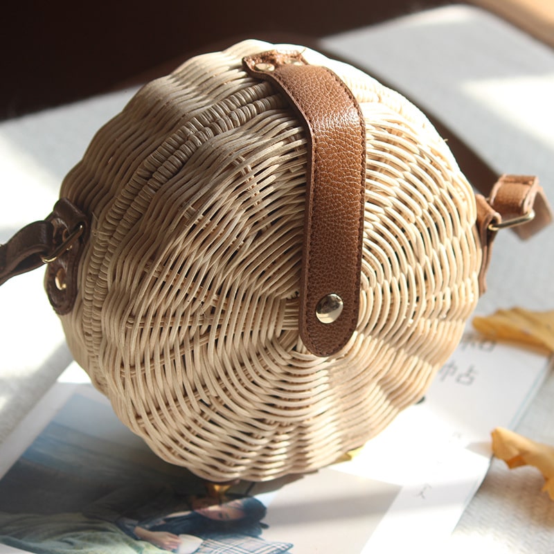 Safari Style Woven Straw Crossbody Bag