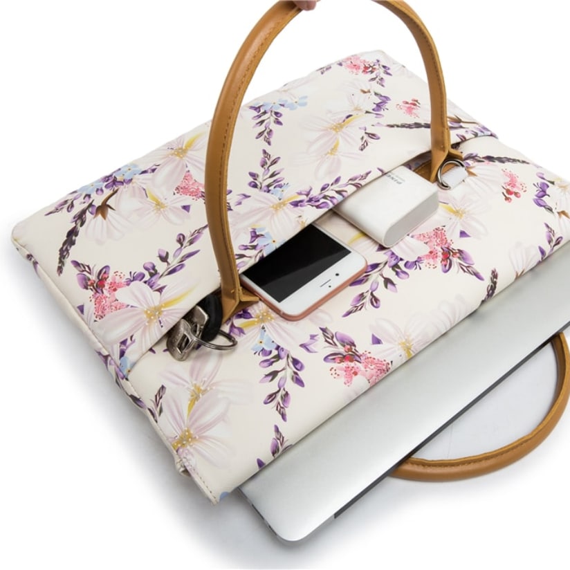 Exquisite Flowers Printed Waterproof Canvas Laptop Bag
