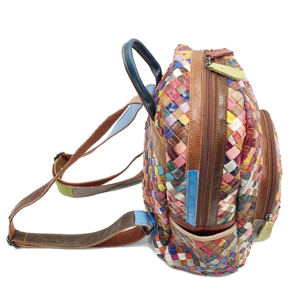 Luxury Multicolor Braided Genuine Leather Backpack