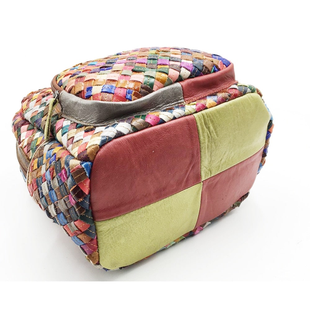 Luxury Multicolor Braided Genuine Leather Backpack