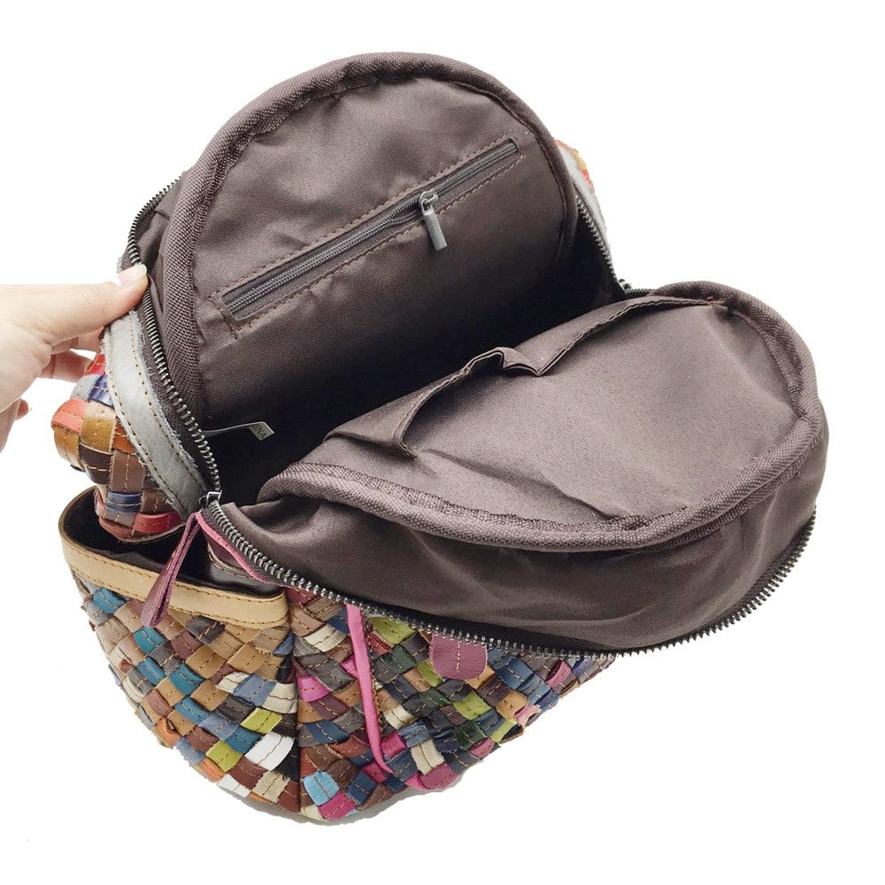 Luxury Multicolor Braided Genuine Leather Backpack