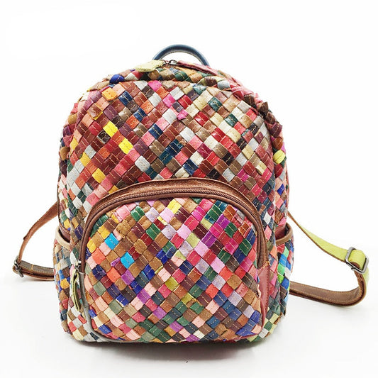 Luxury Multicolor Braided Genuine Leather Backpack