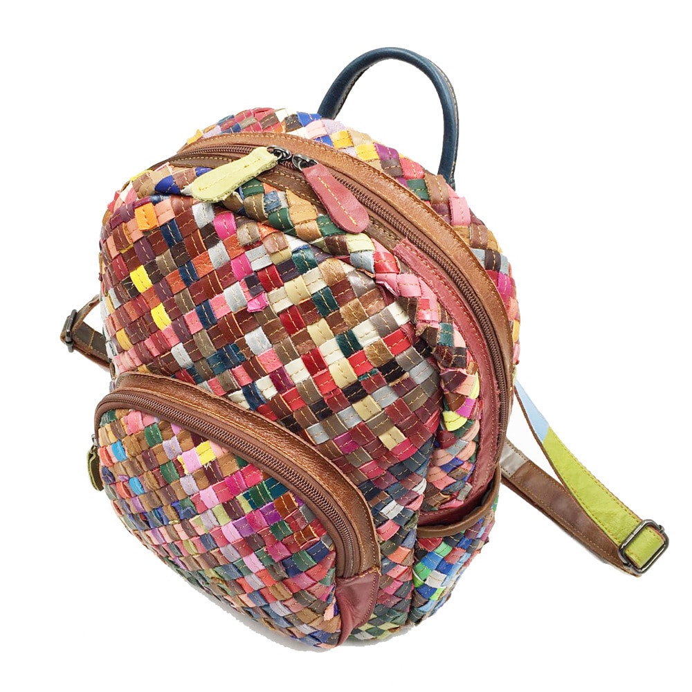 Luxury Multicolor Braided Genuine Leather Backpack