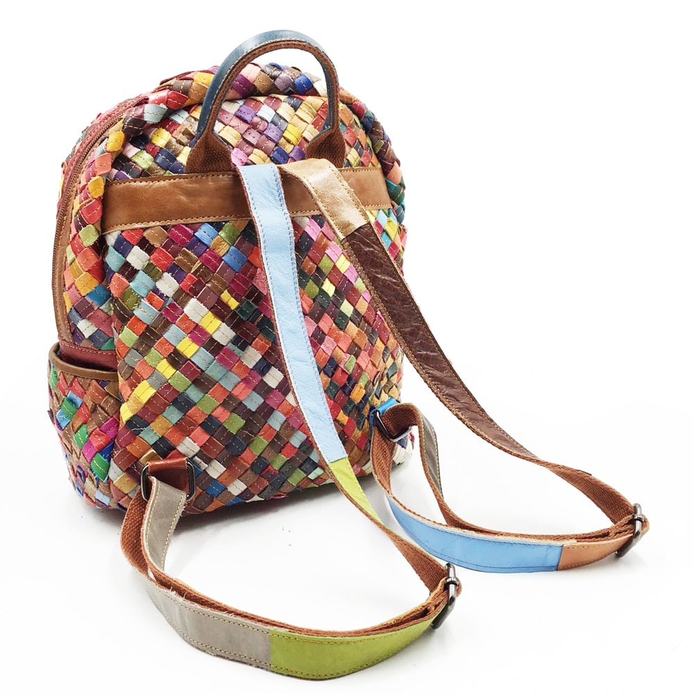 Luxury Multicolor Braided Genuine Leather Backpack