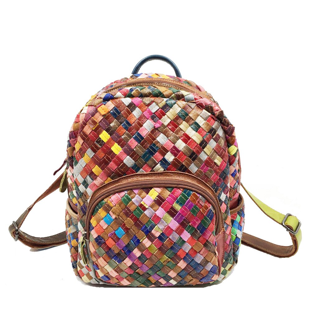 Luxury Multicolor Braided Genuine Leather Backpack