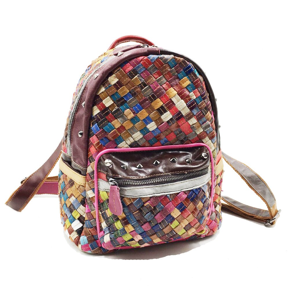 Luxury Multicolor Braided Genuine Leather Backpack