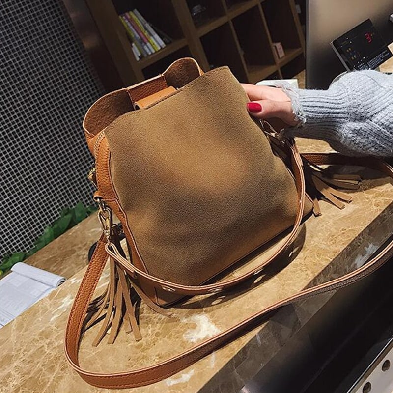 Bucket Shaped Tassel Messenger Bag