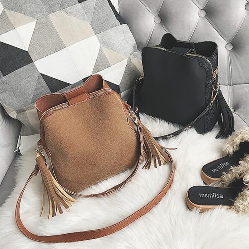 Bucket Shaped Tassel Messenger Bag