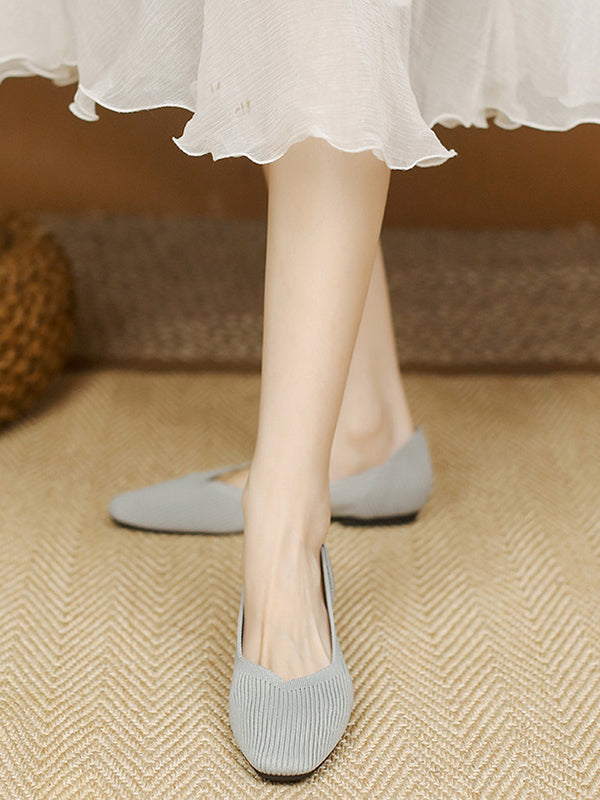 Solid Color Square-Toe Shoes Flats