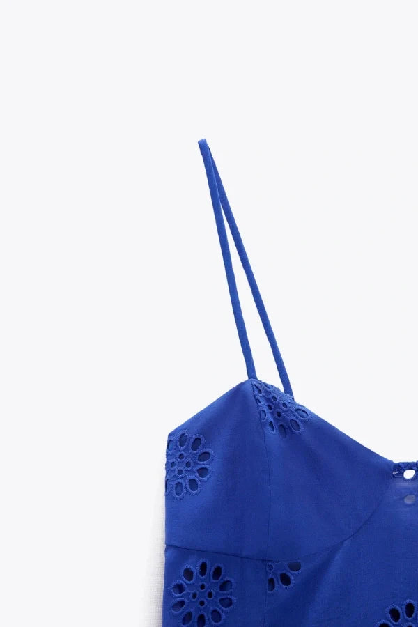 Azure Elegance Eyelet Mini Dress