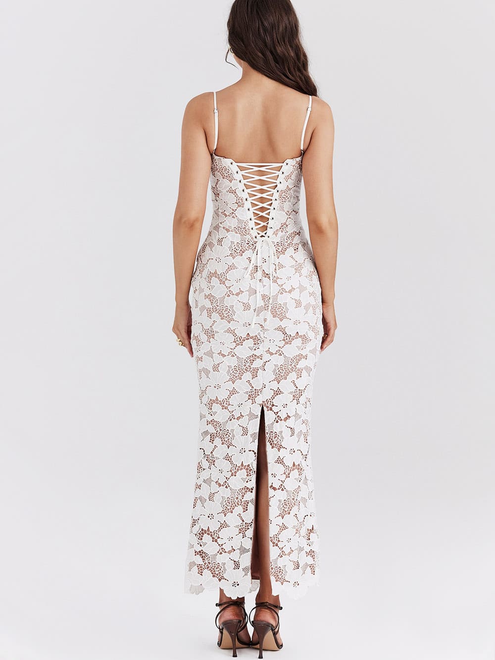 White Floral Embroidered Maxi Dress-"Pearl"