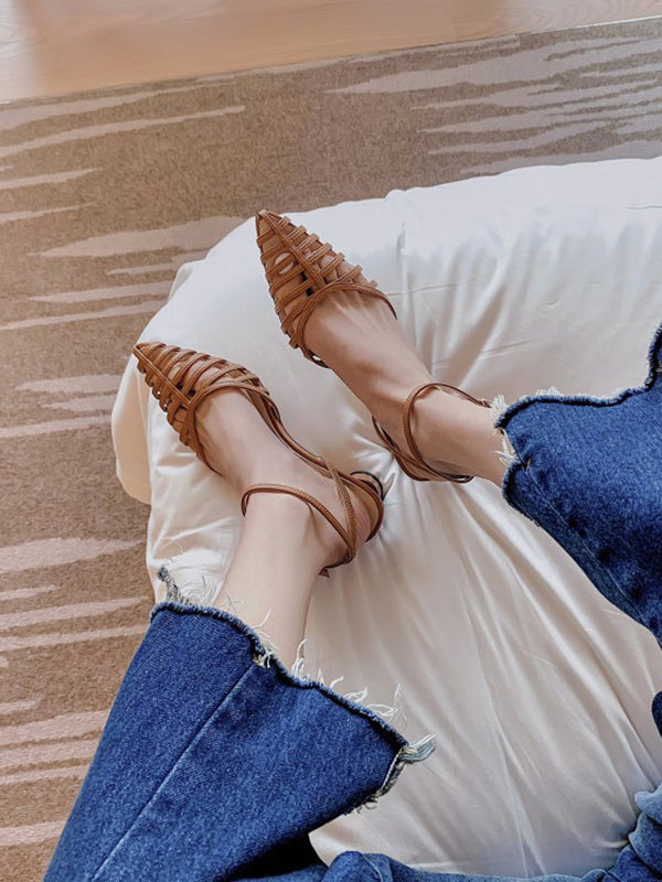Hollow Pointed-Toe Split-Joint Sling Shoes Sandals