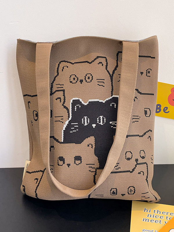 Contrast Color Split-Joint Woven Handbag Bags