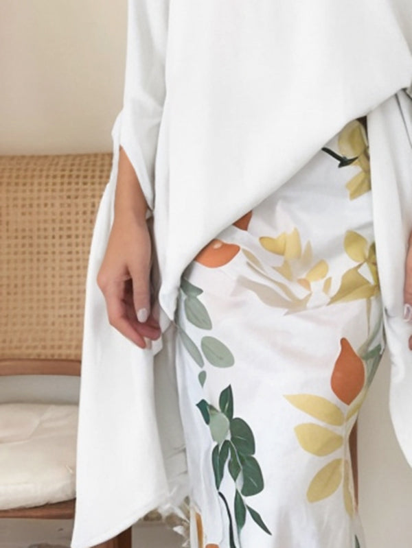 Batwing Sleeves Loose Floral See-Through Split-Joint Three-Dimensional Flower Round-Neck Blouses&Shirts Tops