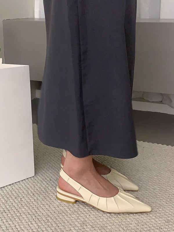Pleated Pointed-Toe Solid Color Split-Joint Sling Shoes Sandals