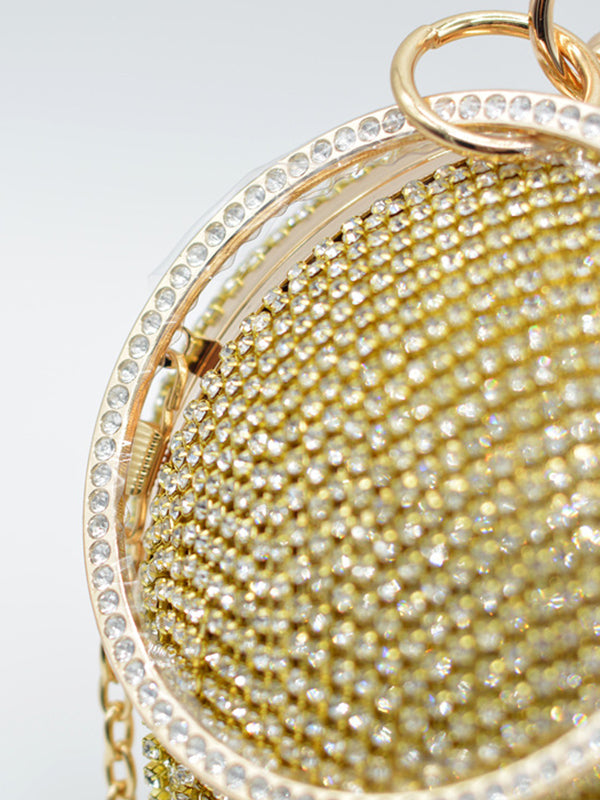 Geometric Rhine Stones Solid Color Tasseled Handbags