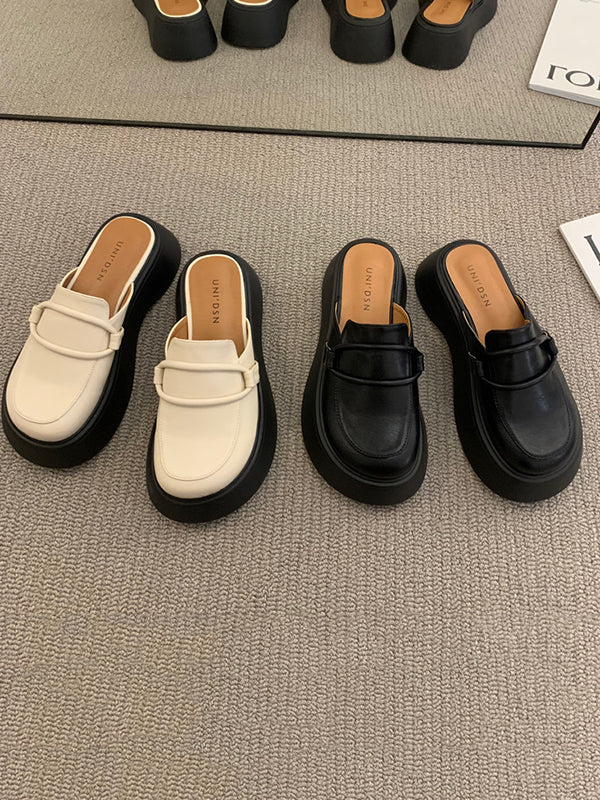 Round-Toe Loafers Platform Shoes Slippers&Mules